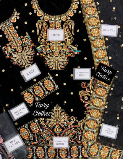 ASIM JOFA -3PC HEAVY FANCY EMBROIDERED FANCY DRESS WITH 4 SIDE HEAVY EMBROIDERED DUPATTA- FPW-82