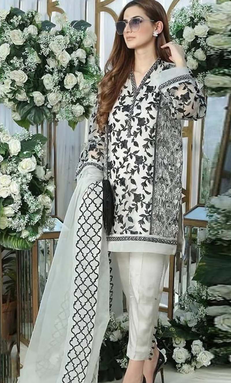 BAREEZE -3PC EMBROIDERED LINEN DRESS WITH EMBROIDERED CHIFFON DUPATTA- FW-97