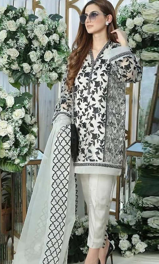 BAREEZE -3PC EMBROIDERED LINEN DRESS WITH EMBROIDERED CHIFFON DUPATTA- FW-97