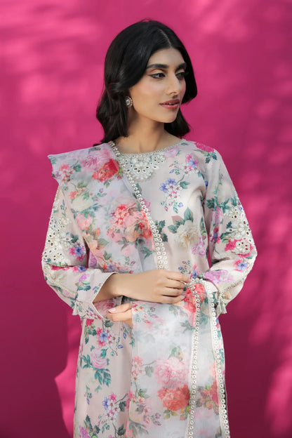 BAROQUE -3PC PRINTED LAWN DRESS WITH SILK DUPATTA- FP-03