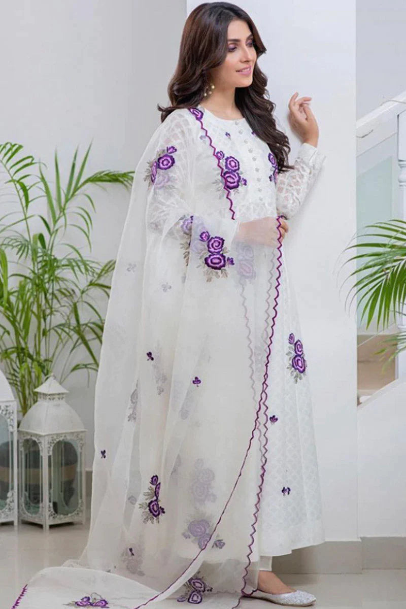 ANSAB JAHANGIR -3PC EMBROIDERED LINEN DRESS WITH EMBROIDERED CHIFFON DUPATTA- FW-21