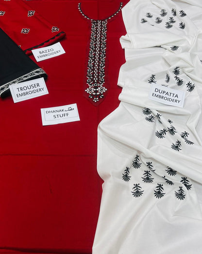 ZAHA -3PC EMBROIDERED DHANAK DRESS WITH EMBROIDERED DHANAK WOOL SHAWL- FW-93