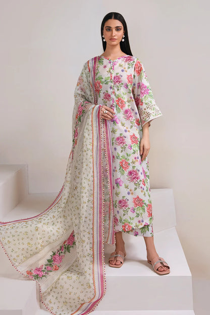 BAROQUE -3PC PRINTED LINEN DRESS WITH PRINTED LINEN DUPATTA- FW-05