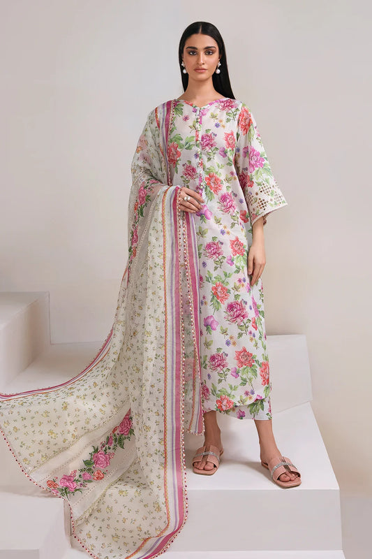 BAROQUE -3PC PRINTED LINEN DRESS WITH PRINTED LINEN DUPATTA- FW-05