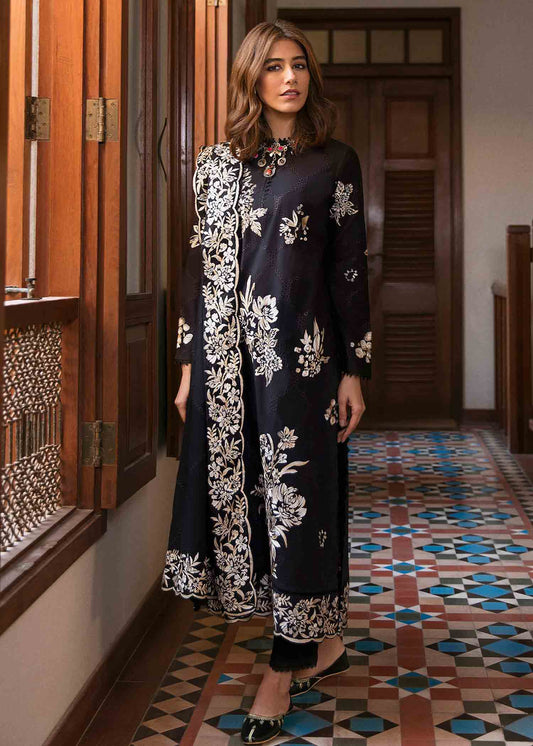 ZAHA -3PC EMBROIDERED LINEN DRESS WITH EMBROIDERED CHIFFON DUPATTA- FW-197