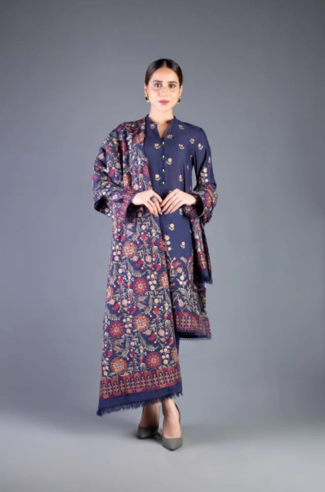 BAREEZE -3PC EMBROIDERED DHANAK DRESS WITH EMBROIDERED WOOL SHAWL- FW-41