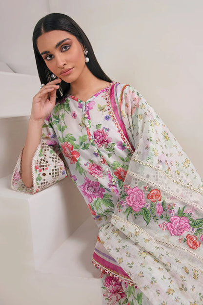 BAROQUE -3PC PRINTED LINEN DRESS WITH PRINTED LINEN DUPATTA- FW-05