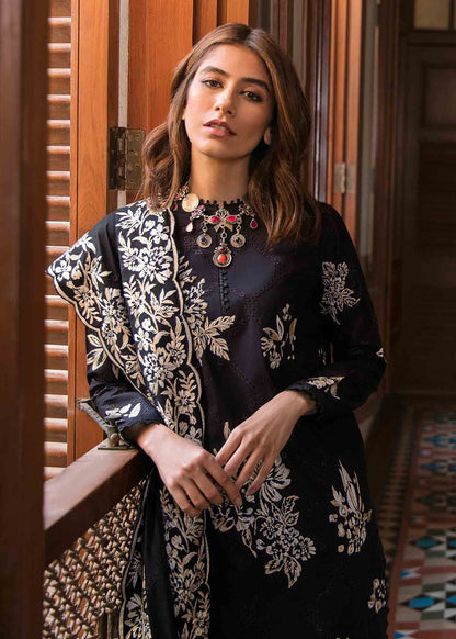 ZAHA -3PC EMBROIDERED LINEN DRESS WITH EMBROIDERED CHIFFON DUPATTA- FW-197