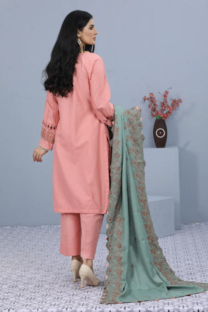ROSY OPAL -3PC EMBROIDERED LINEN DRESS WITH EMBROIDED CHIFFON DUPATTA- FW-15