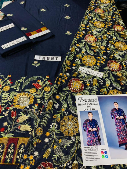 BAREEZE -3PC EMBROIDERED DHANAK DRESS WITH EMBROIDERED WOOL SHAWL- FW-41