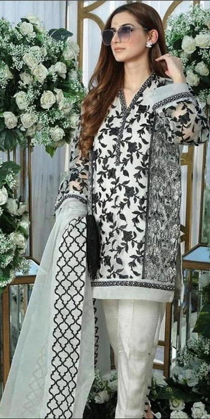 BAREEZE -3PC EMBROIDERED LINEN DRESS WITH EMBROIDERED CHIFFON DUPATTA- FW-97