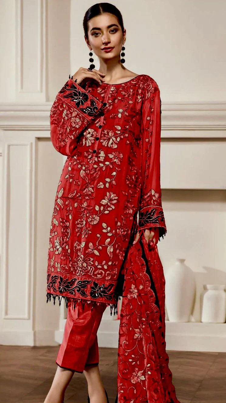 BAROQUE -3PC EMBROIDED LAWN DRESS WITH EMBROIDED CHIFFON DUPATTA- FCO-96