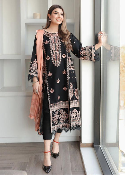 ZAIB -3PC EMBROIDERED LINEN DRESS WITH EMBROIDERED CHIFFON DUPATTA- FW-33