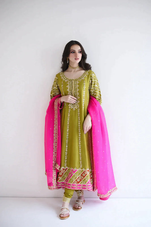 AGHA NOOR -3PC EMBROIDED LINEN DRESS WITH EMBROIDED CHIFFON DUPATTA- FW-17