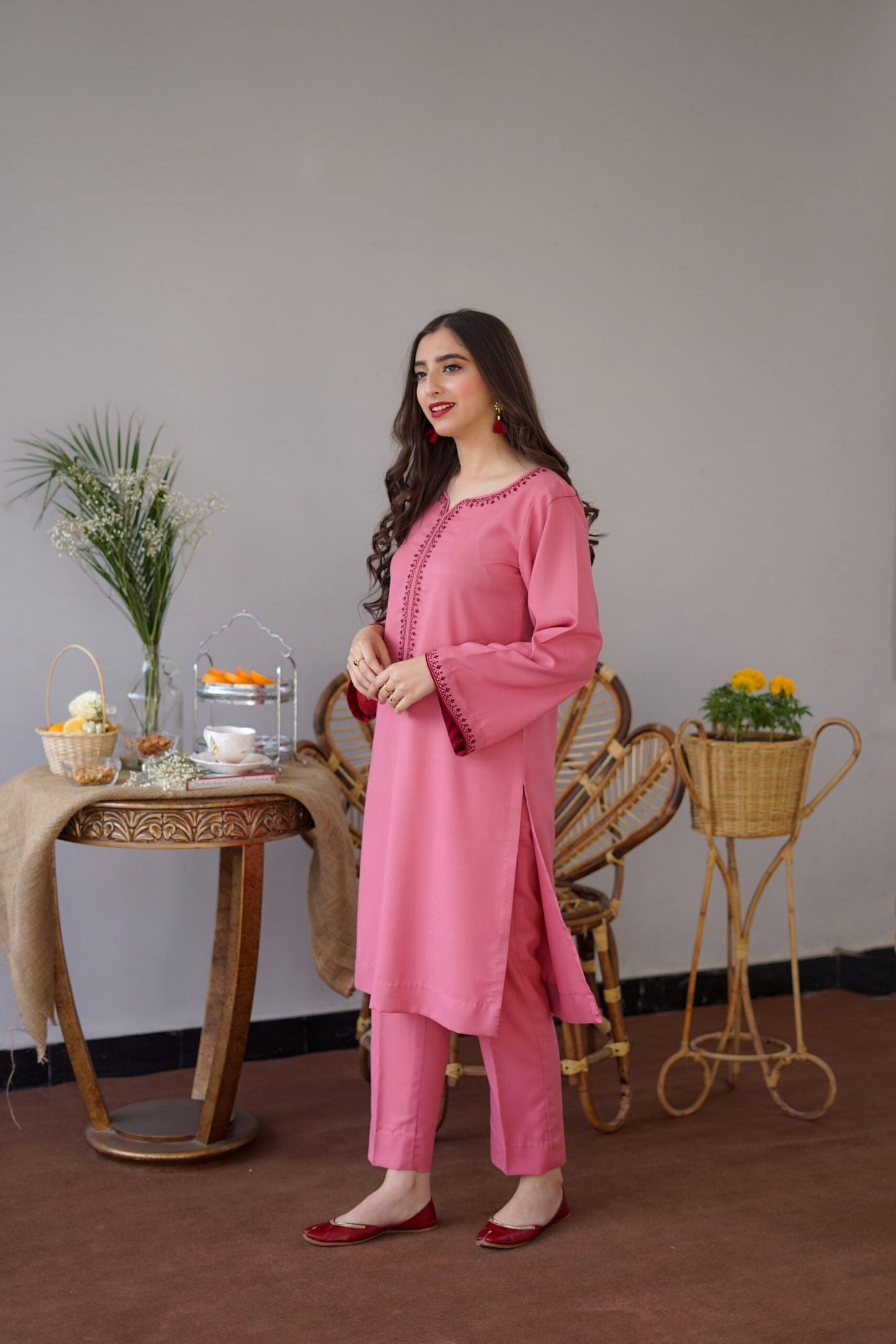 AISLING -3PC EMBROIDERED DHANAK DRESS WITH EMBROIDERED DHANAK WOOL SHAWL- FW-74