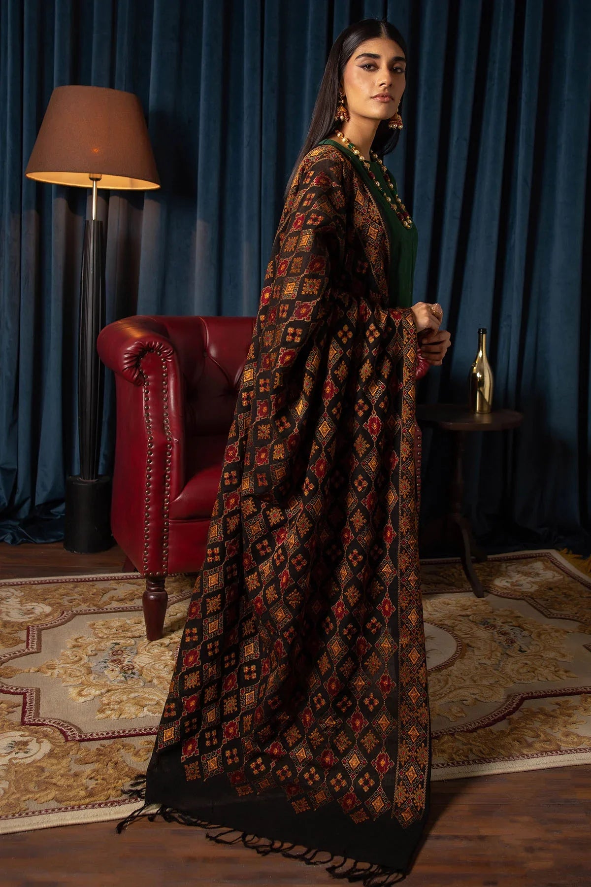 MOTIFZ -EMBROIDED DHANAK DRESS WITH EMBROIDED DHANAK WOOL SHAWL- FCW-01