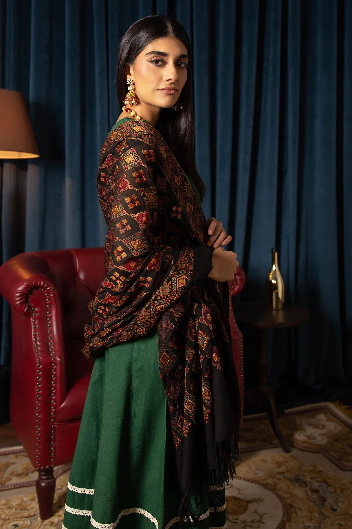 MOTIFZ -EMBROIDED DHANAK DRESS WITH EMBROIDED DHANAK WOOL SHAWL- FCW-01