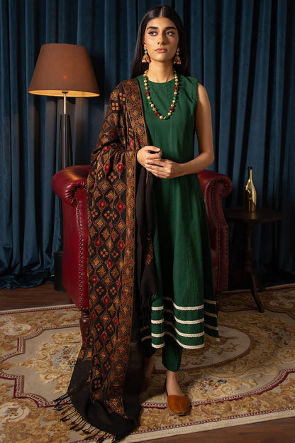 MOTIFZ -EMBROIDED DHANAK DRESS WITH EMBROIDED DHANAK WOOL SHAWL- FCW-01