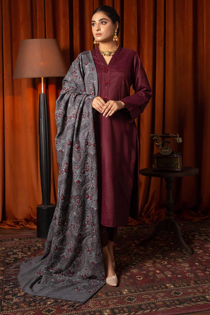 MOTIFZ -3PC EMBROIDED DHANAK DRESS WITH EMBROIDED DHANAK WOOL SHAWL- FCW-03
