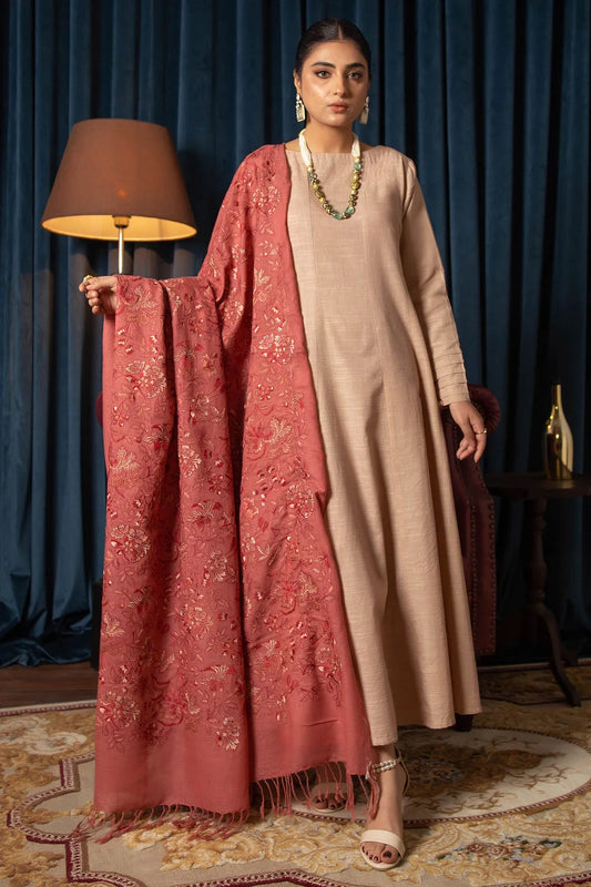 MOTIFZ -3PC EMBROIDED DHANAK DRESS WITH EMBROIDED DHANAK WOOL SHAWL- FCW-02
