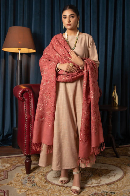 MOTIFZ -3PC EMBROIDED DHANAK DRESS WITH EMBROIDED DHANAK WOOL SHAWL- FCW-02