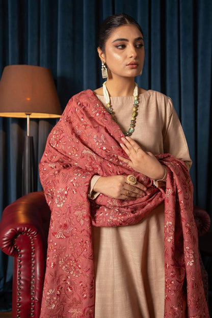 MOTIFZ -3PC EMBROIDED DHANAK DRESS WITH EMBROIDED DHANAK WOOL SHAWL- FCW-02