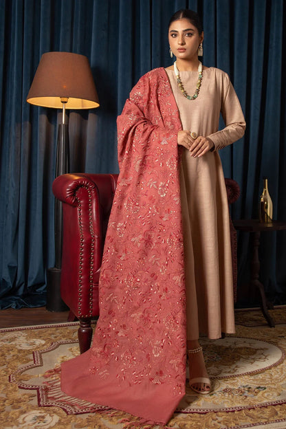 MOTIFZ -3PC EMBROIDED DHANAK DRESS WITH EMBROIDED DHANAK WOOL SHAWL- FCW-02