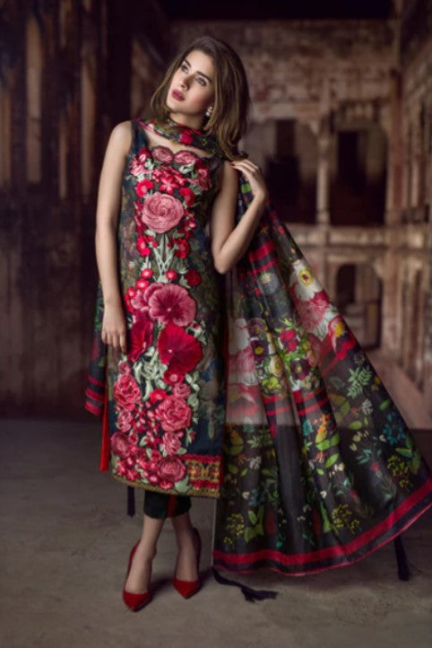 ASIFA NABEEL -3PC EMBROIDED PASHMINA DRESS WITH SILK DUPATTA- FC-133
