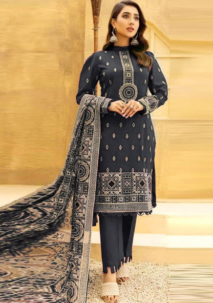BAREEZE -3PC EMBROIDERED DHANAK DRESS WITH FULLY EMBROIDERED DHANAK SHAWL- FW-37
