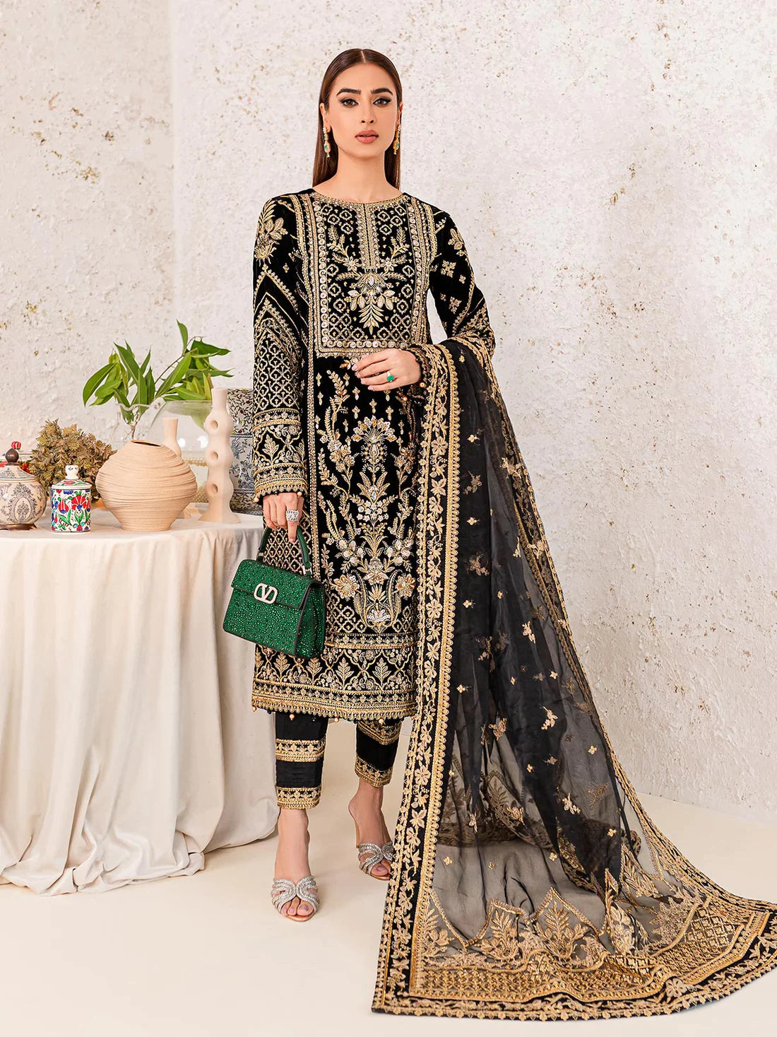 GULAAL -3PC FANCY HEAVY FULLY EMBROIDERED VELVET DRESS WITH 4 SIDE HEAVY EMBROIDERED DUPATTA WITH HEAVY EMBROIDERED PALLU ATTACH- FPW-83