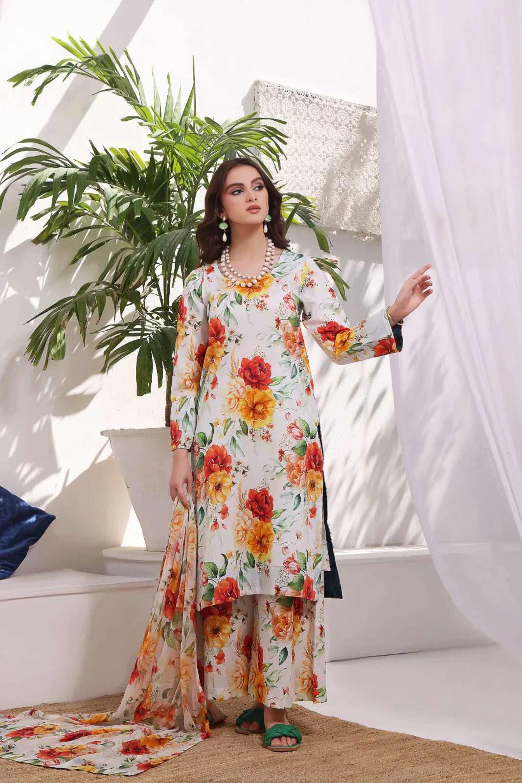 BAROQUE -3PC PRINTED LAWN DRESS WITH SILK DUPATTA- FP-05