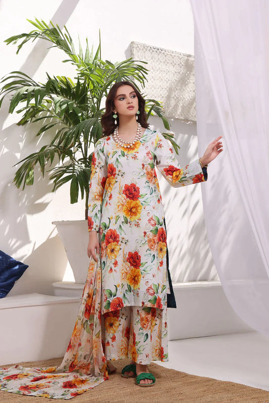 BAROQUE -3PC PRINTED LAWN DRESS WITH SILK DUPATTA- FP-05