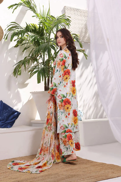 BAROQUE -3PC PRINTED LAWN DRESS WITH SILK DUPATTA- FP-05