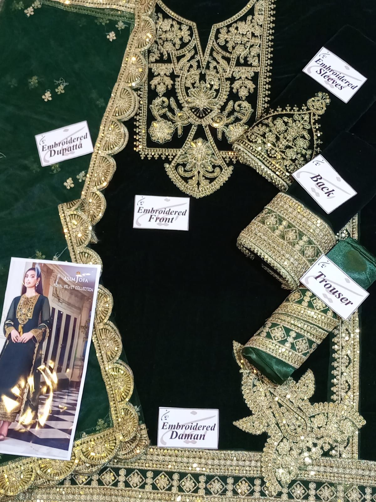 ASIM JOFA -HEAVY EMBROIDED FANCY VELVET DRESS WITH HEAVY EMBROIDED NET DUPATTA- FPW-10