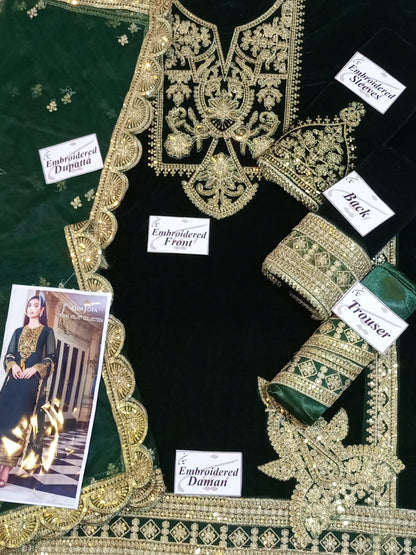 ASIM JOFA -HEAVY EMBROIDED FANCY VELVET DRESS WITH HEAVY EMBROIDED NET DUPATTA- FPW-10