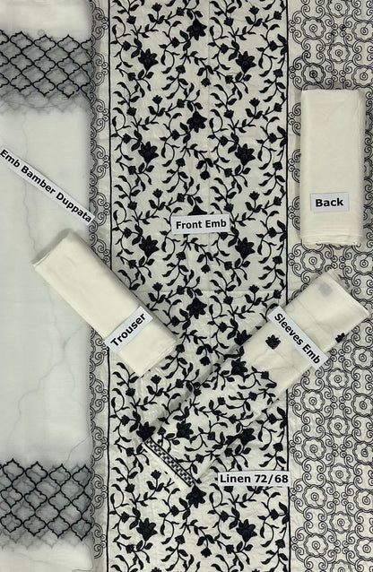 BAREEZE -3PC EMBROIDERED LINEN DRESS WITH EMBROIDERED CHIFFON DUPATTA- FW-97