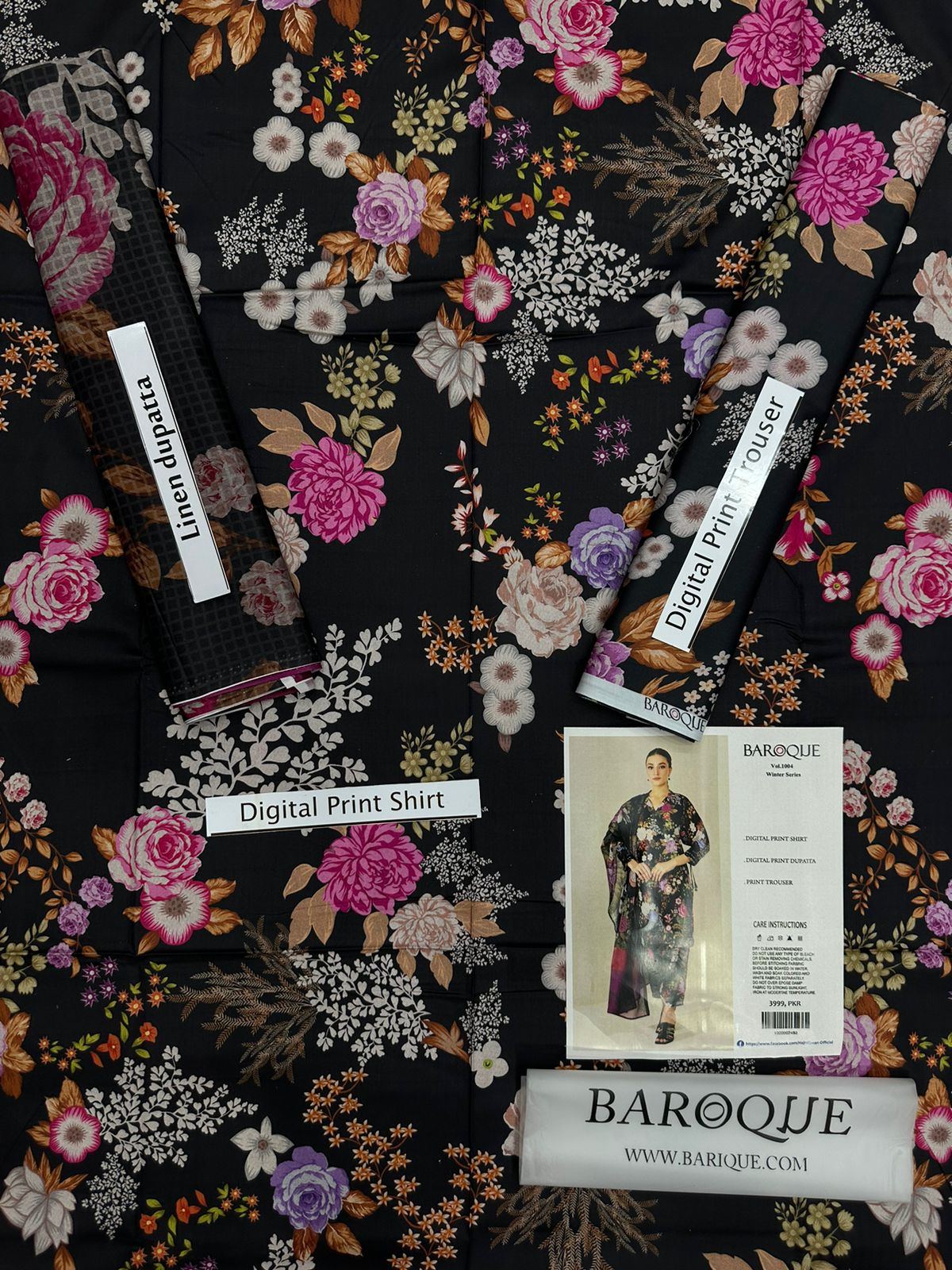 BAROQUE -3PC PRINTED LINEN DRESS WITH PRINTED LINEN DUPATTA- FW-08