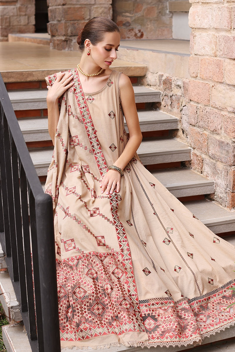 BAREEZE -3PC EMBROIDERED DHANAK DRESS WITH 4 SIDE EMBROIDERED DHANAK WOOL SHAWL- FW-106