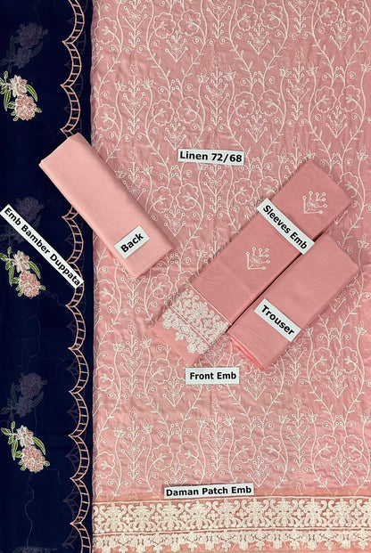 MUSHQ -3PC EMBROIDED LINEN DRESS WITH EMBROIDED CHIFFON DUPATTA- FW-13