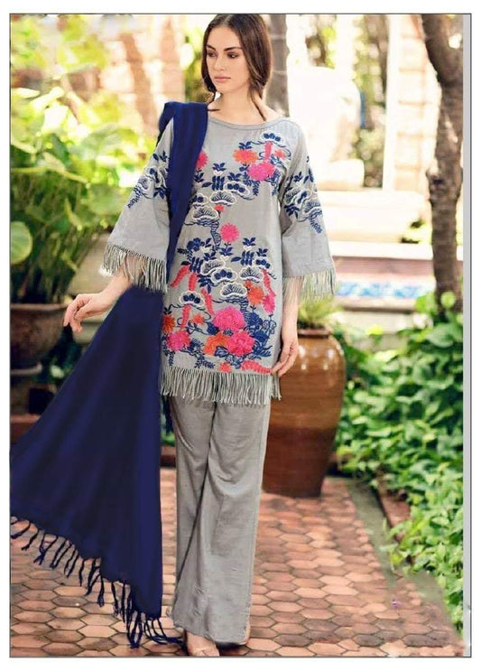 CHARIZMA -3PC EMBROIDERED KHADDAR DRESS WITH WOOL SHAWL- FW-67