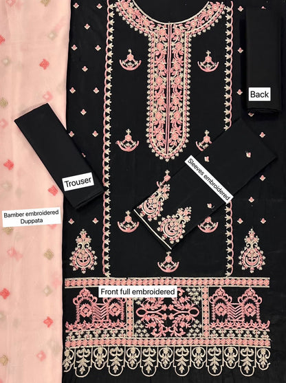 ZAIB -3PC EMBROIDERED LINEN DRESS WITH EMBROIDERED CHIFFON DUPATTA- FW-33